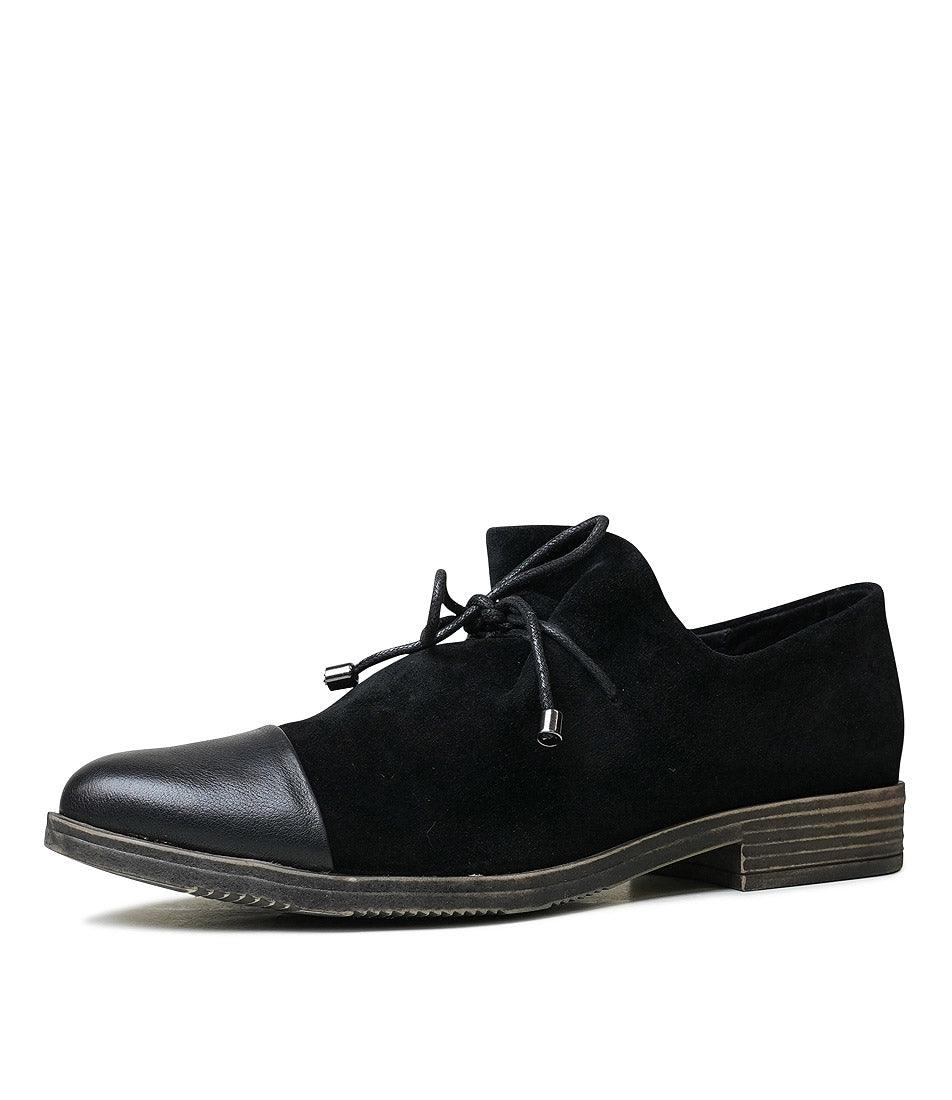 Kotty Black Leather/ Black Suede Loafers - Shouz
