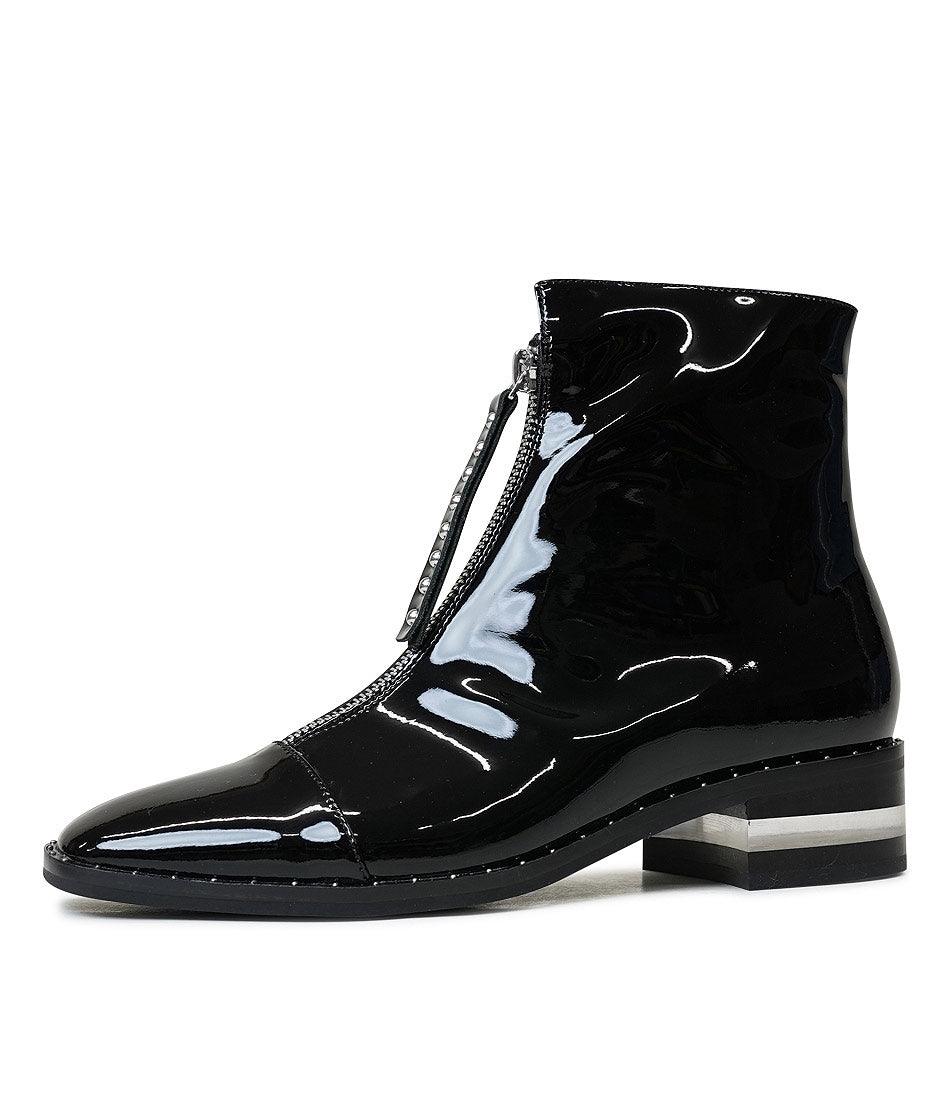 Fridays Black Patent Leather Ankle Boots - Shouz