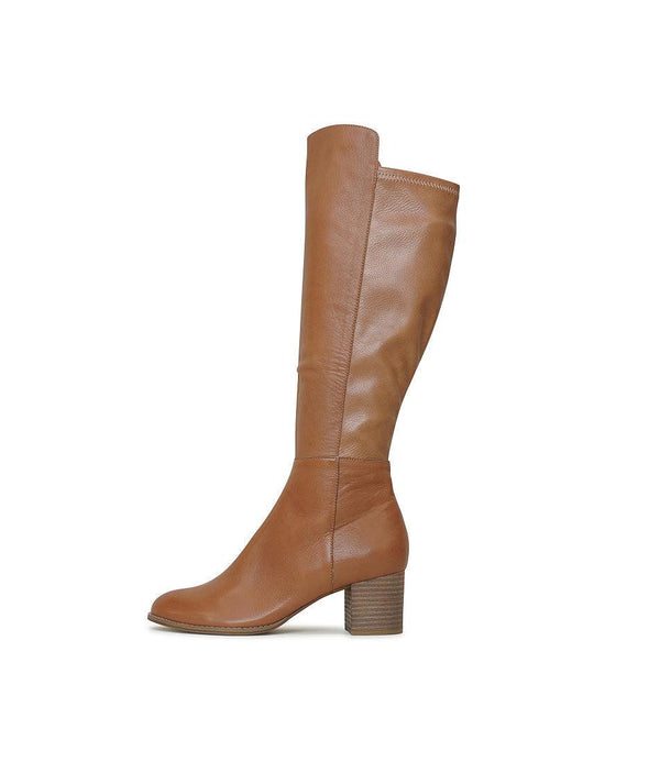 Setley Dark Tan Leather Knee High Boots - Shouz