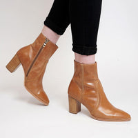 Anahi Tan Leather Ankle Boots - Shouz