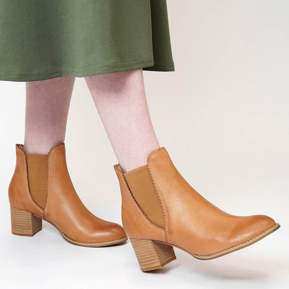 Sadore Tan Leather Ankle Boots - Shouz