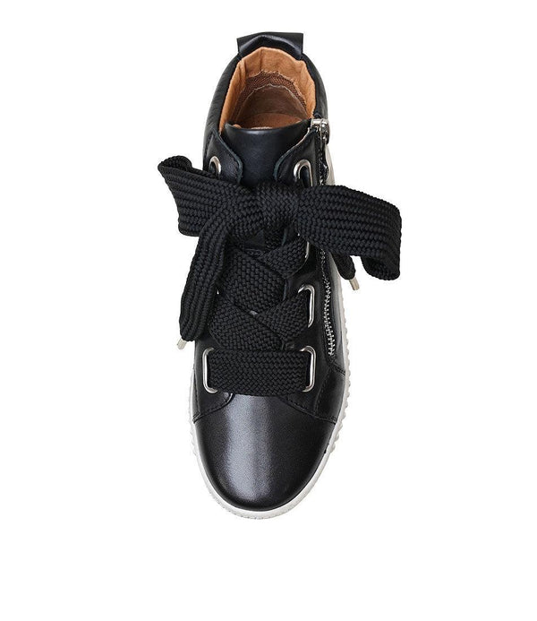 Joyous Black Leather Sneakers - Shouz