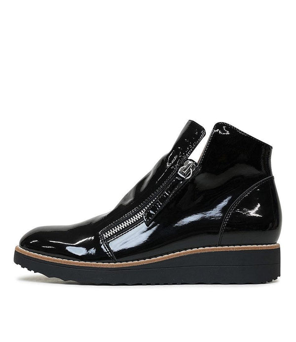 Ohmy Black Patent Leather Ankle Boots - Shouz
