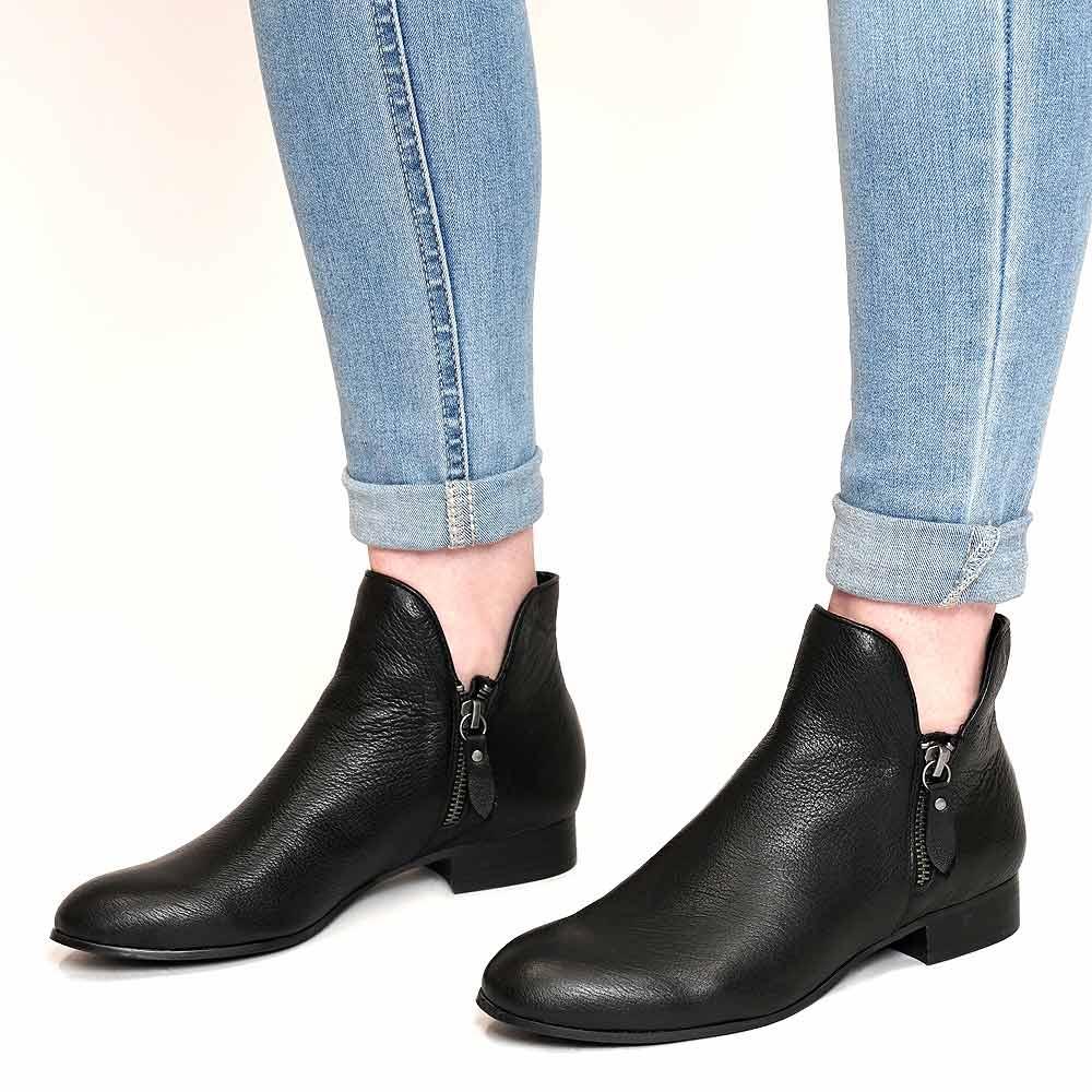 Faye Black/ Black Heel Leather Ankle Boots - Shouz