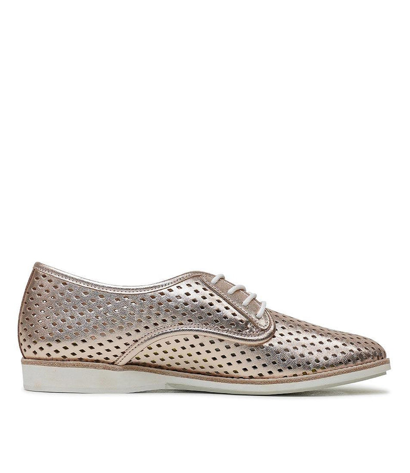 Derby Punch Rose Gold Leather Lace Up Flats - Shouz