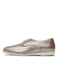 Derby Punch Rose Gold Leather Lace Up Flats - Shouz