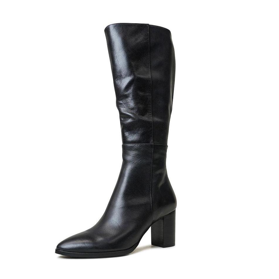 Allouta Black Leather Knee High Boots by Django & Juliette – Shouz