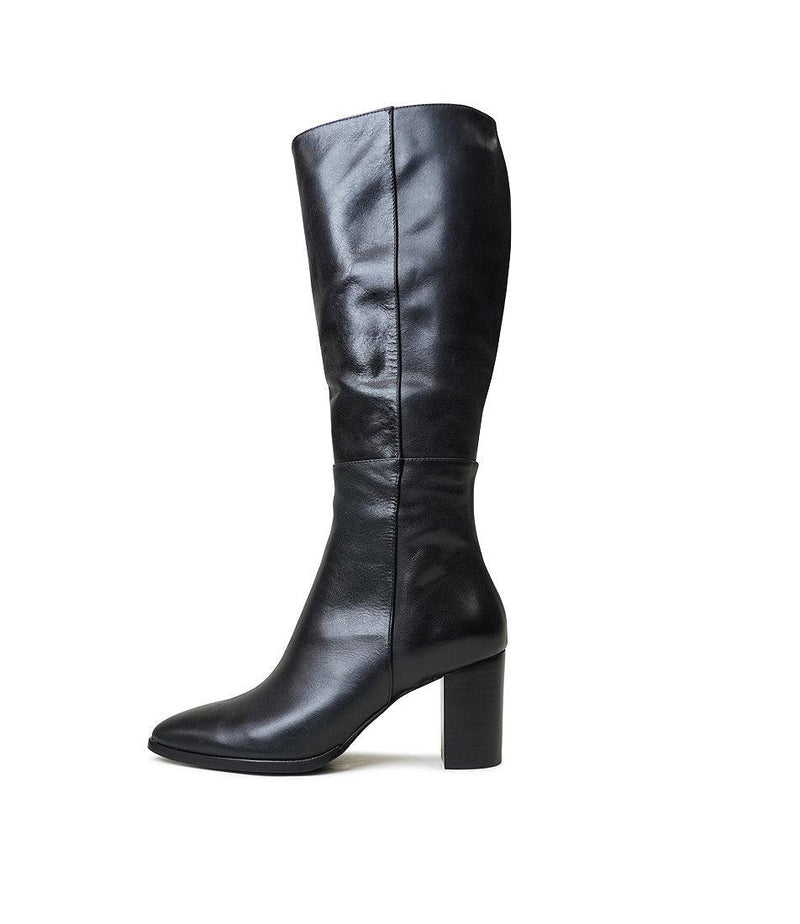 Allouta Black Leather Knee High Boots - Shouz