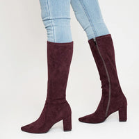 Norass Mulberry Suede Knee High Boots - Shouz