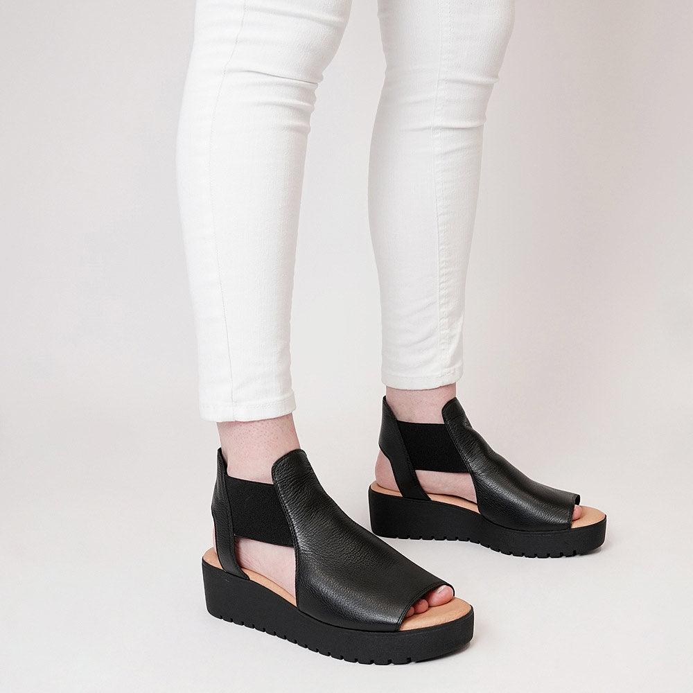 Ozie Black Leather Sandals - Shouz