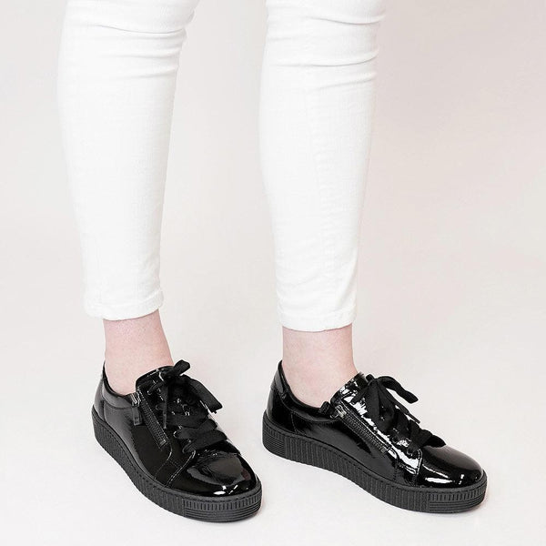 Amelia Black Patent Leather Sneakers - Shouz