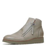 Ohmy Khaki Leather Ankle Boots - Shouz