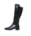 Tetley Black Croc Leather Knee High Boots - Shouz