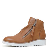 Ohmy Dark Tan Leather Ankle Boots - Shouz