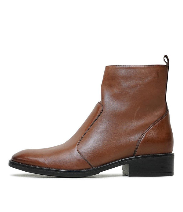 Seline Brandy Leather Ankle Boots - Shouz