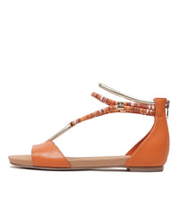 Jazmin Bright Orange Leather Sandals - Shouz
