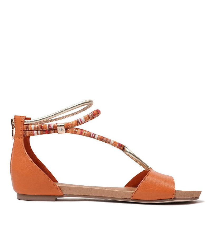 Jazmin Bright Orange Leather Sandals - Shouz