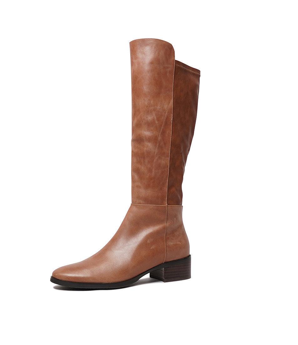 Tetley Cognac Leather Knee High Boots - Shouz