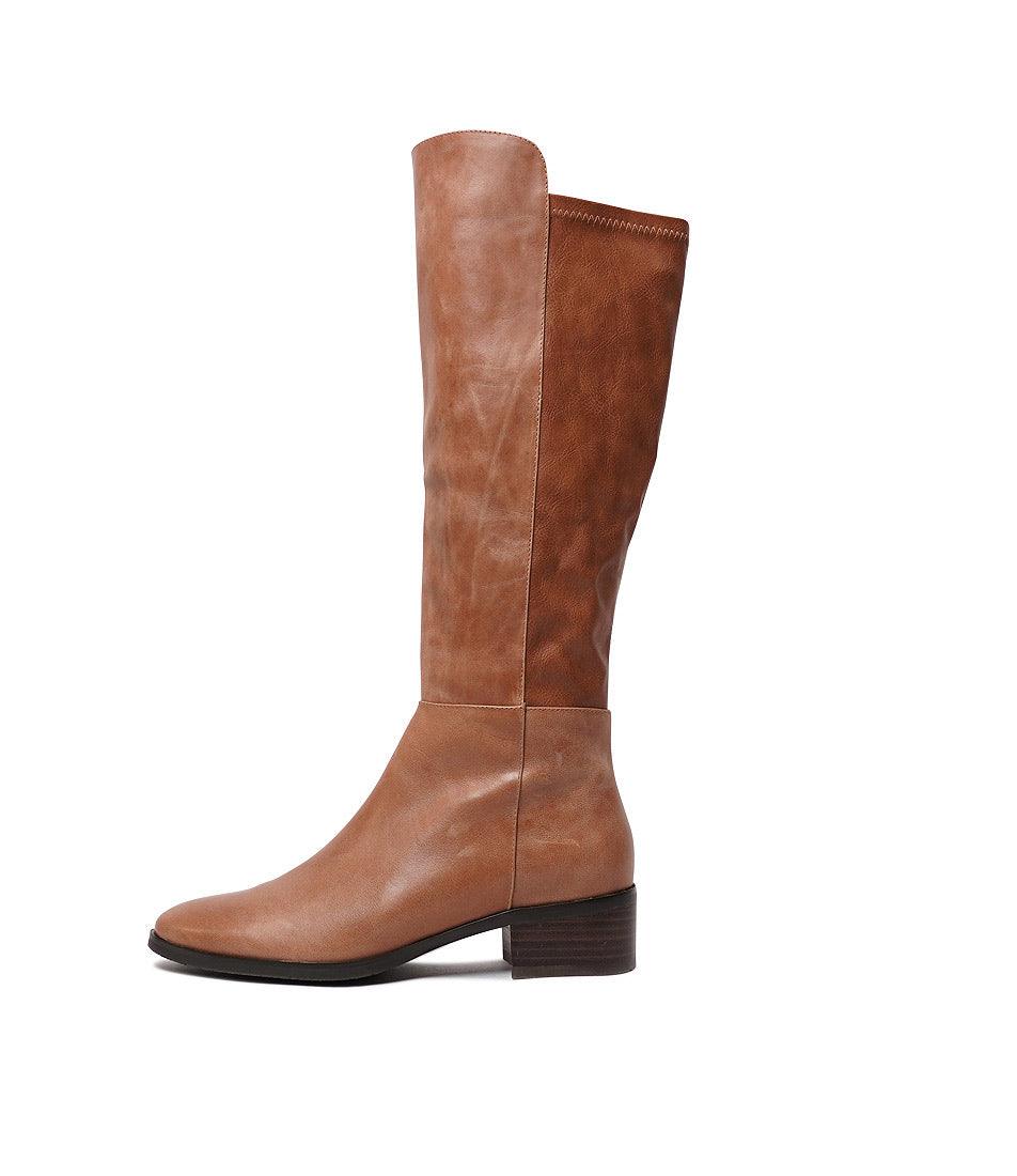 Tetley Cognac Leather Knee High Boots by Django Juliette Shouz