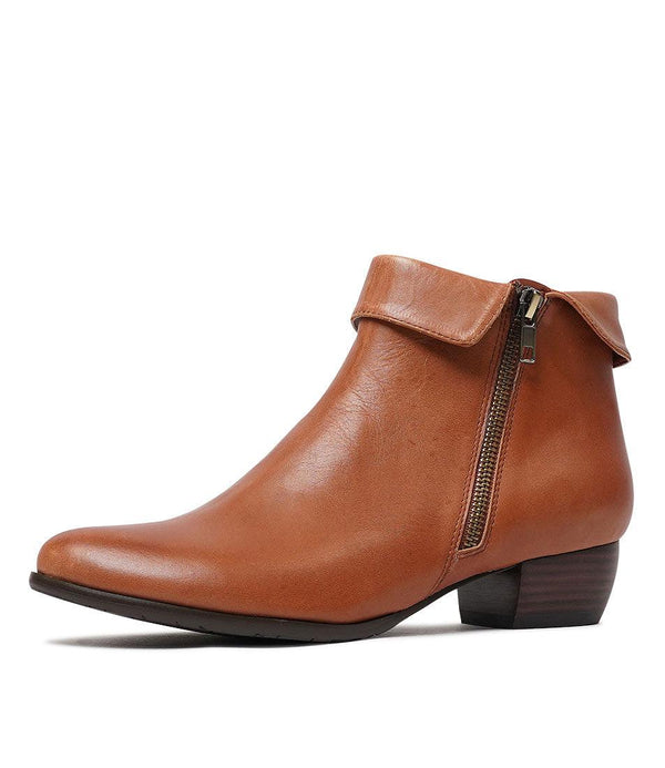 Twinzip Cognac Leather Ankle Boots - Shouz