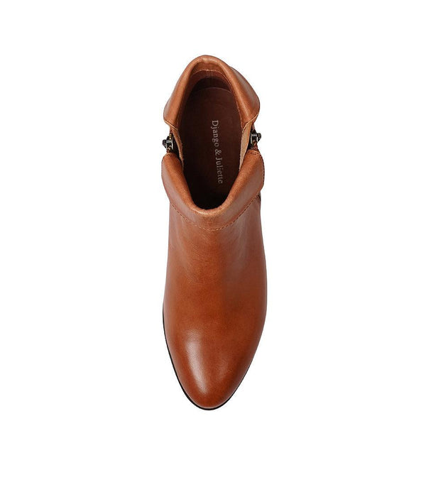 Twinzip Cognac Leather Ankle Boots - Shouz