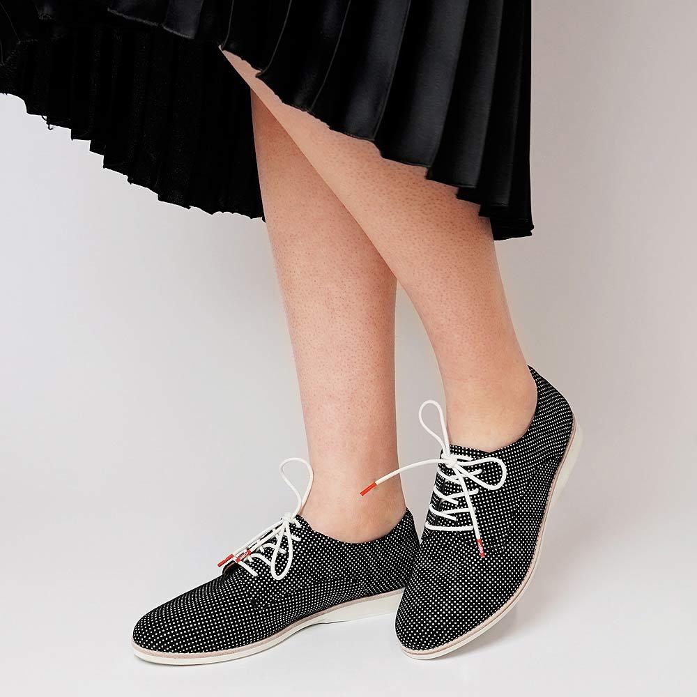 Derby Black Dream Leather Lace Up Flats - ROLLIE | Shouz
