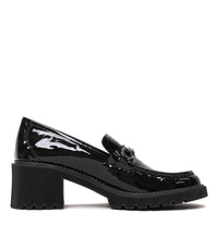 Zoey Black Patent Leather Heeled Loafers - Shouz