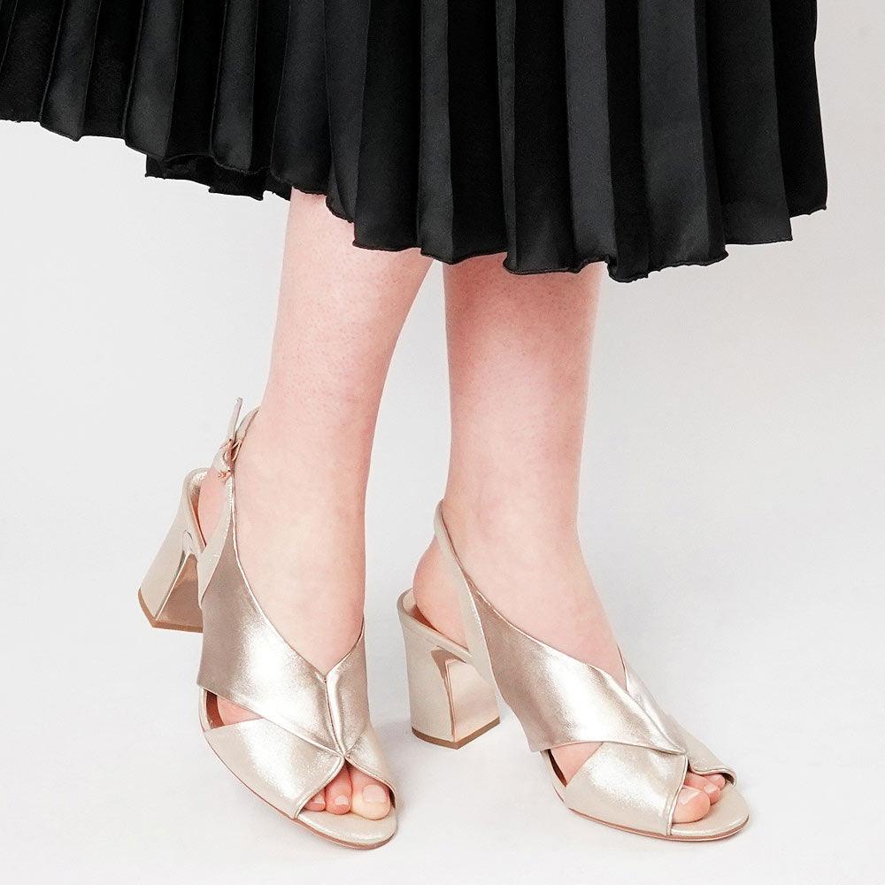 Kruz Nude Shimmer/ Pale Rose Gold Leather Heels - Shouz