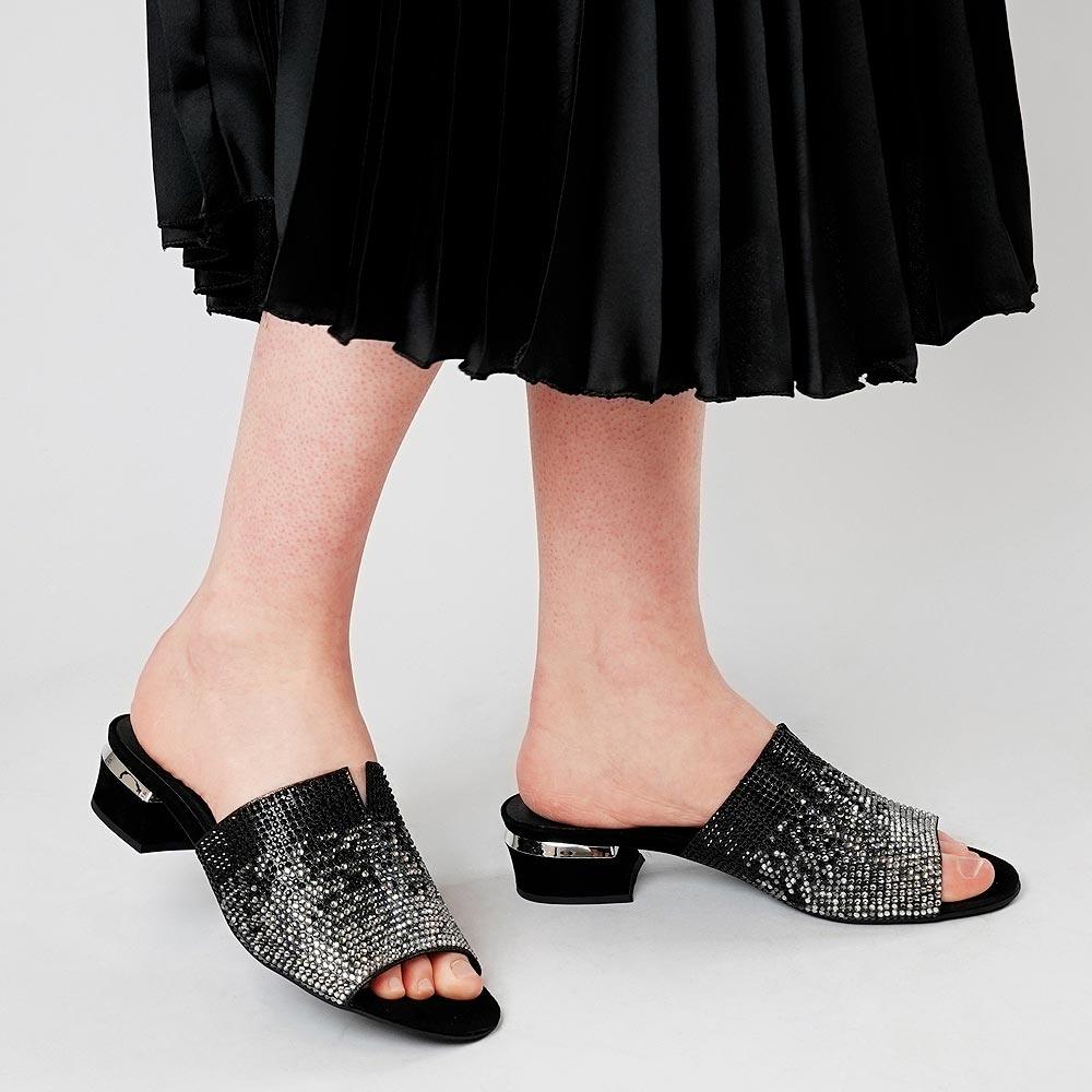 Tamarin Black Shimmer Leather Heels - Shouz