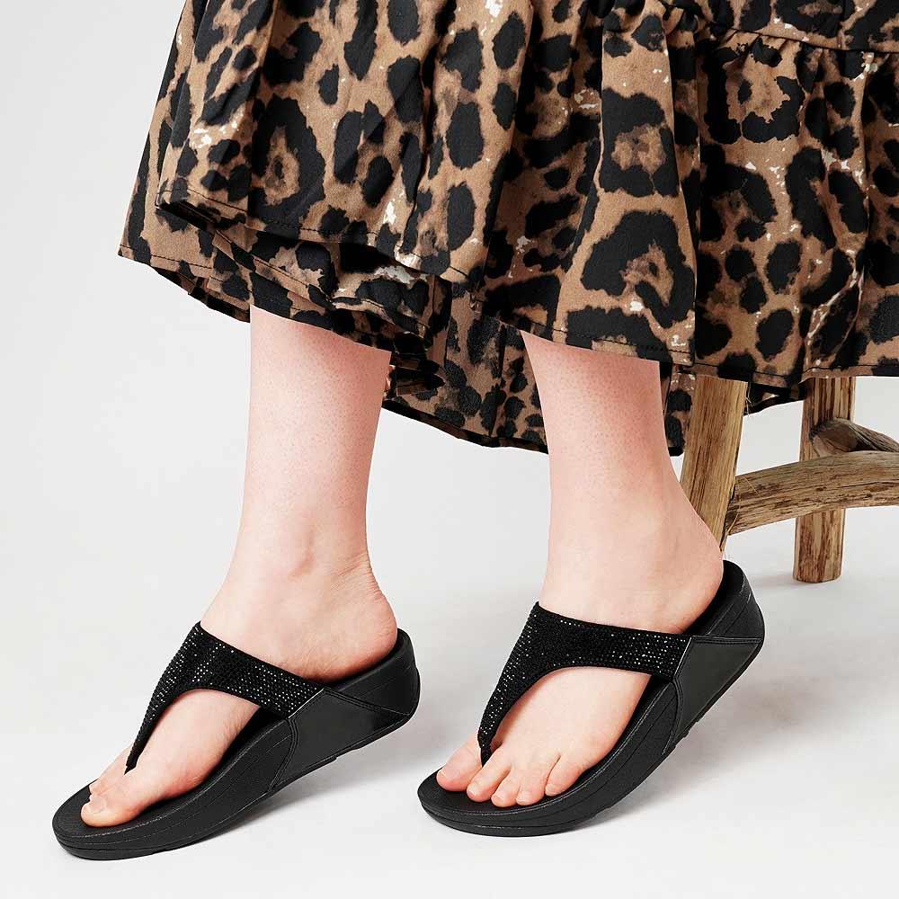 Lulu Crystal All Black Sandals by FitFlop – Shouz