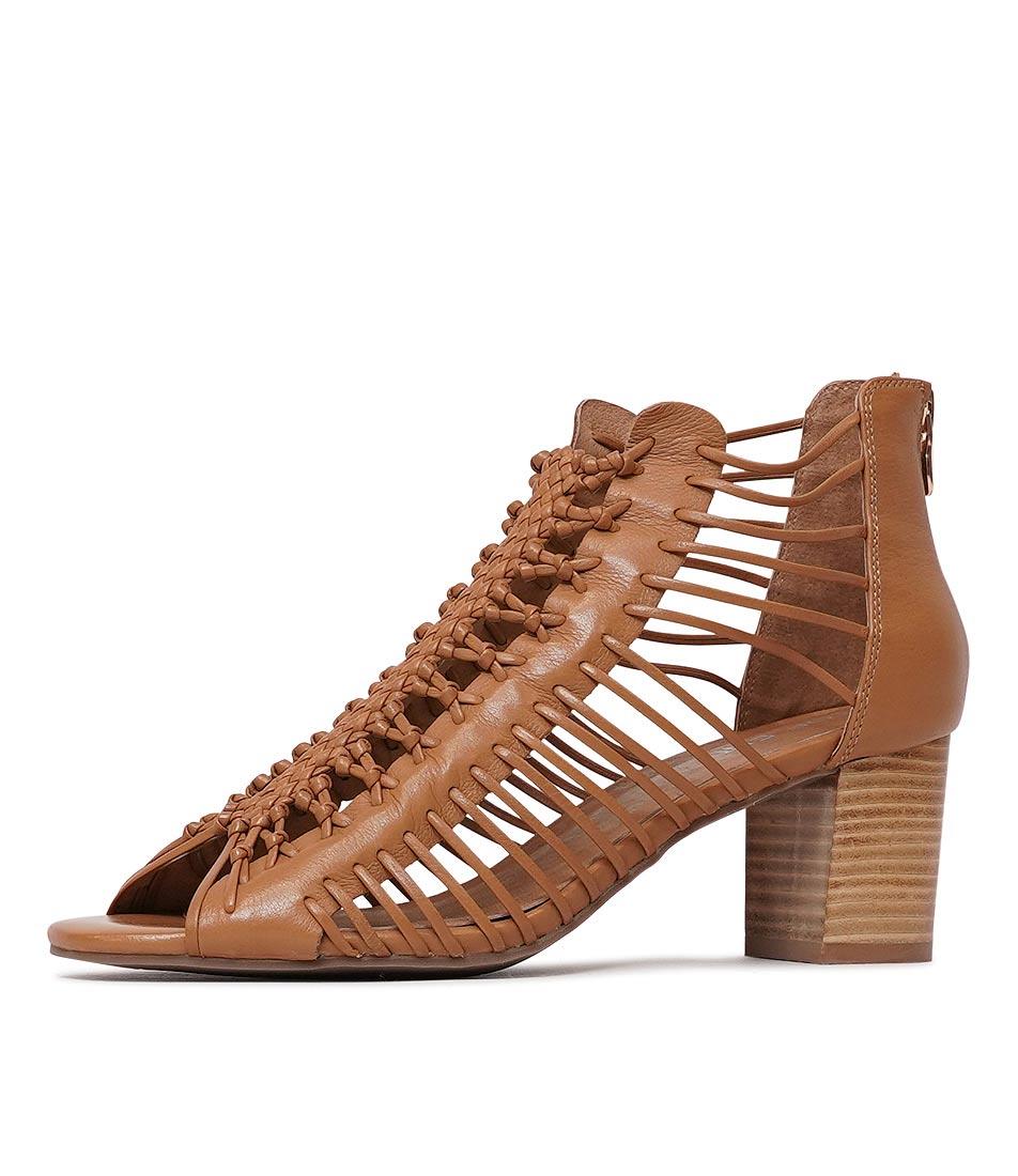 Glendora Dark Tan Leather Heels - Shouz