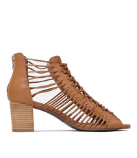 Glendora Dark Tan Leather Heels - Shouz