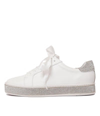 Pluma White/ Silver Leather Sneakers - Shouz