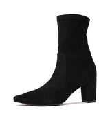 Nider Black Stretch Microsuede Ankle Boots - Shouz