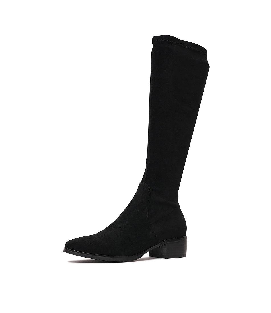 Timothie Black Stretch Microsuede Knee High Boots - Shouz