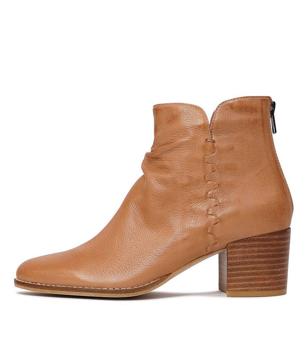 Millie Dark Tan Leather Ankle Boots - Shouz