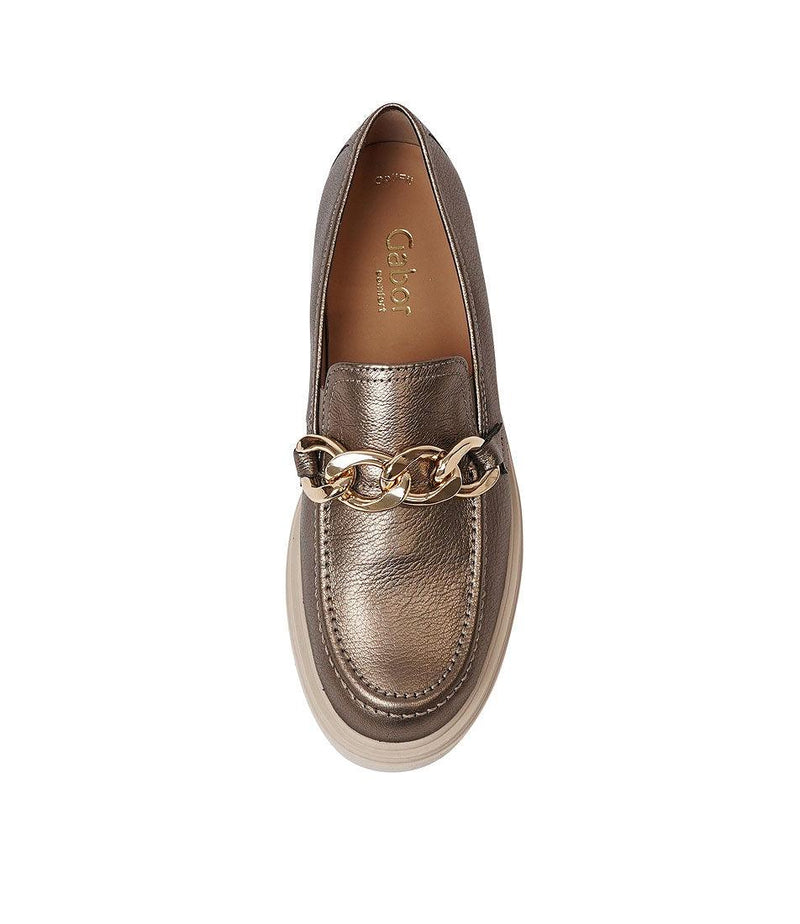 Georgia Bronze Leather Loafers - Shouz