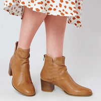 Millie Dark Tan Leather Ankle Boots - Shouz