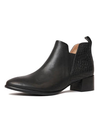 Anexia Black Croc Leather Ankle Boots, BRESLEY - Shouz