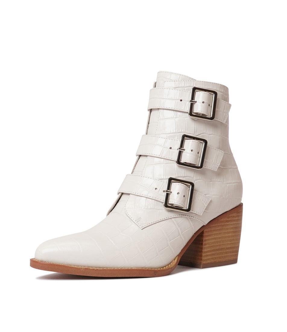 Marzena Almond Croc Leather Ankle Boots - Shouz
