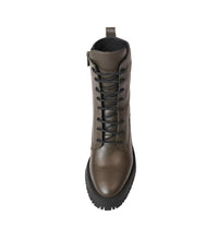 Adey Khaki Leather Ankle Boots - Shouz