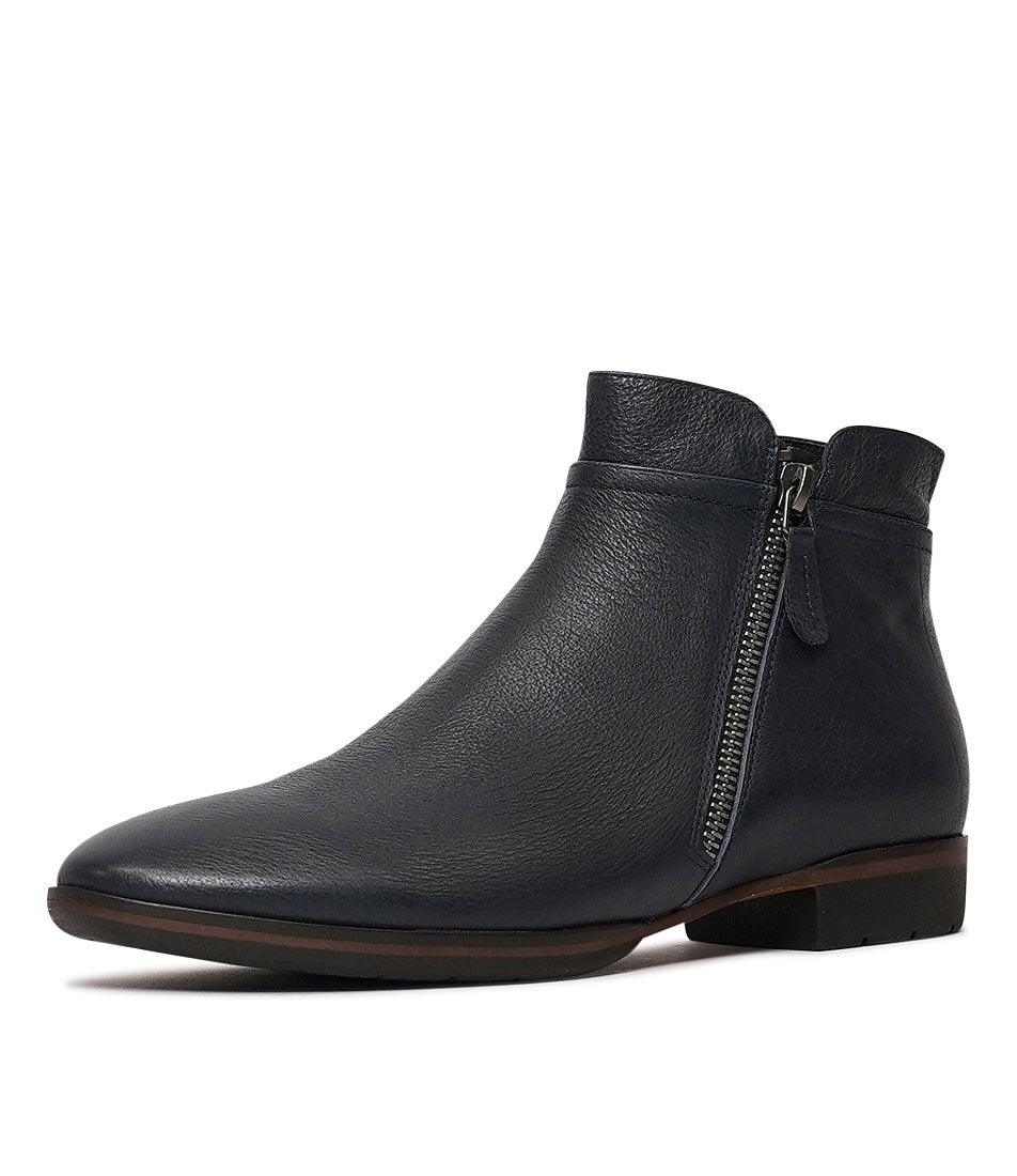 Olis Navy Leather Ankle Boots - Shouz