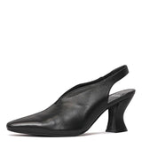 Claudelle Black Leather Heels - Shouz
