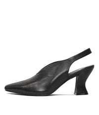 Claudelle Black Leather Heels - Shouz