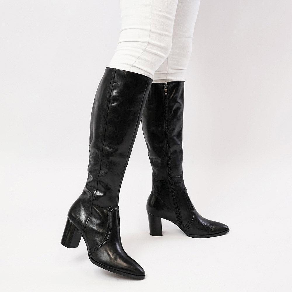 Ammies Black Leather Knee High Boots - Shouz