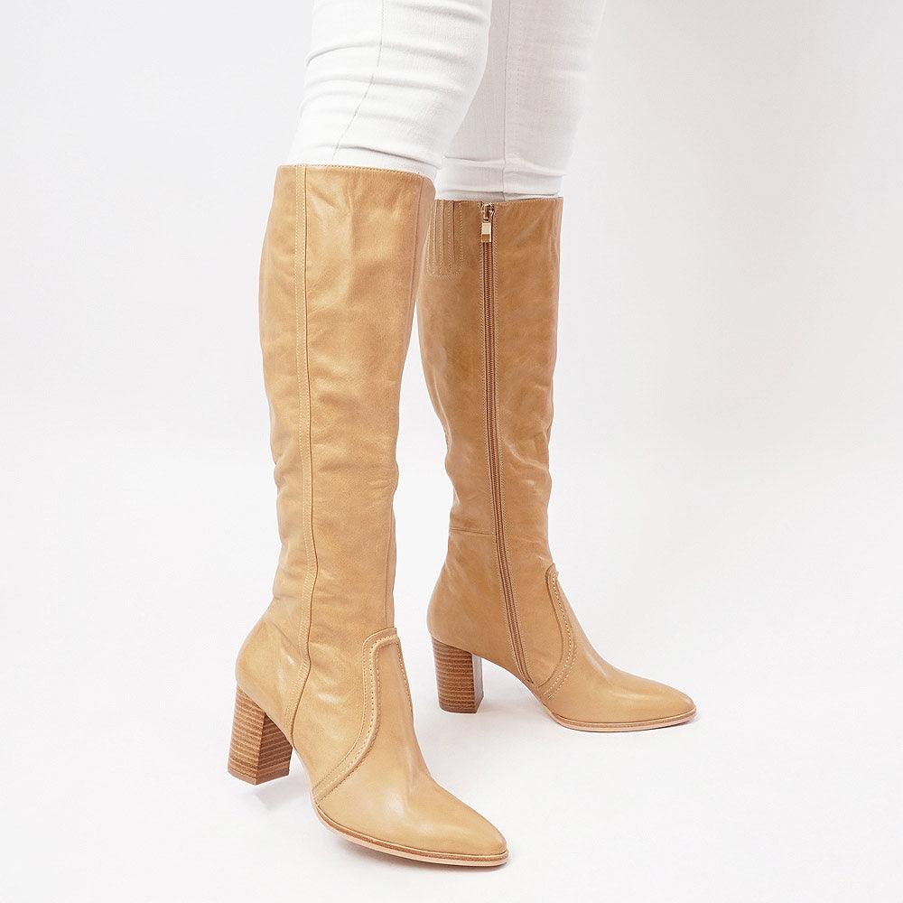 Ammies Cappacino Leather Knee High Boots - Shouz