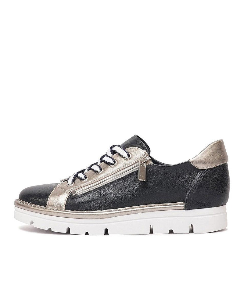 Elos Navy/Argento Leather Sneakers - Shouz