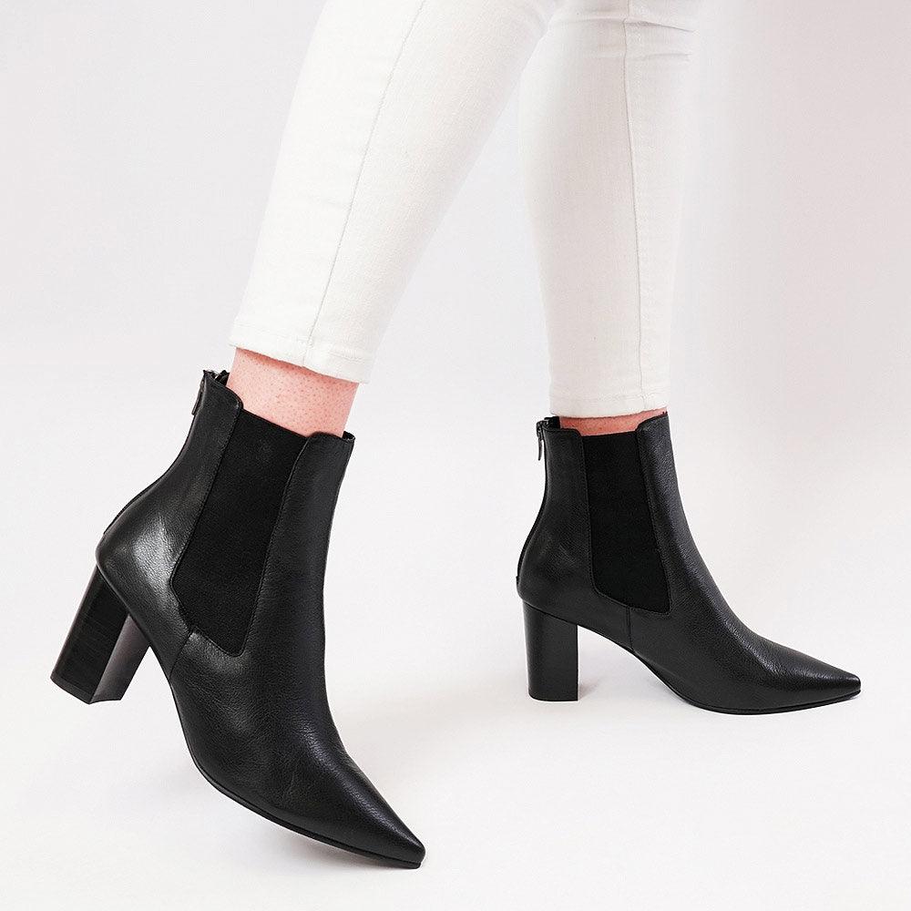 Nemma Black Leather Ankle Boots - Shouz
