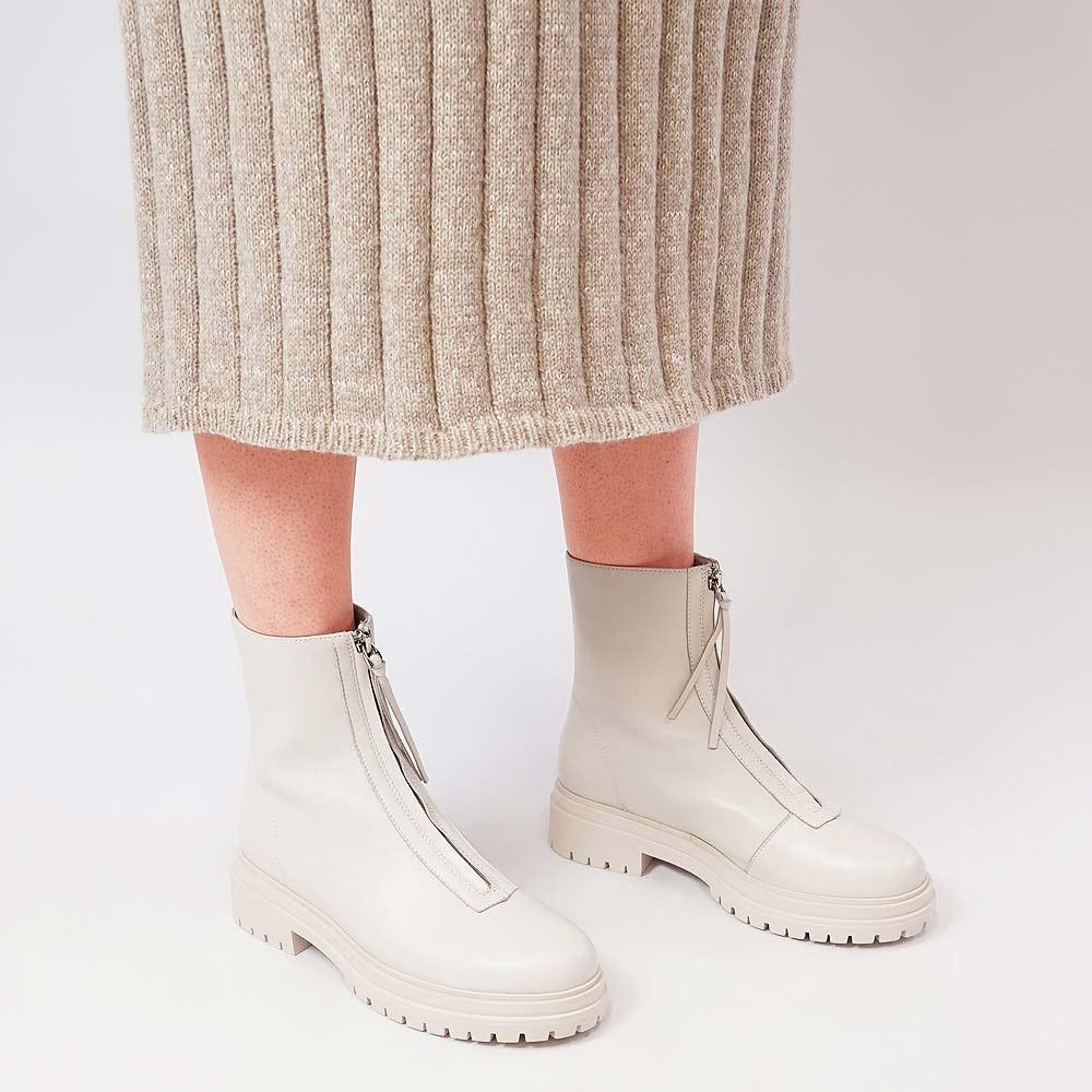 Alice Cream Leather Ankle Boots - Shouz