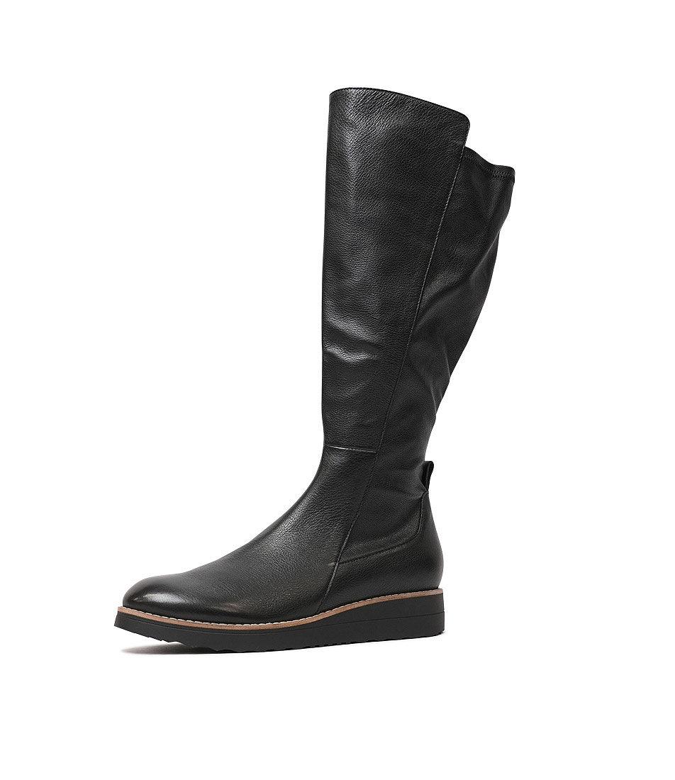 Oletta Black Leather Knee High Boots - Shouz